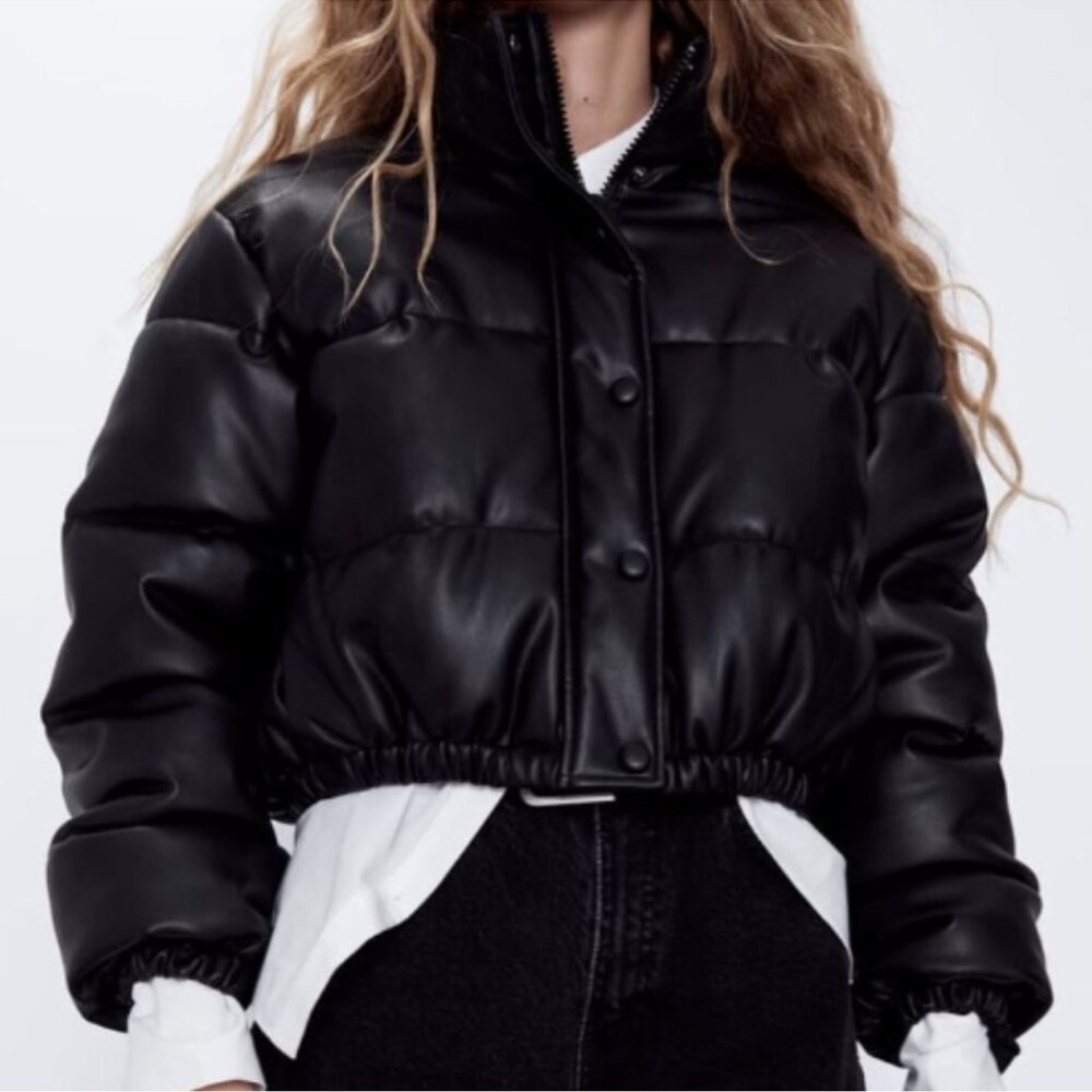 Zara faux leather puffer jacket